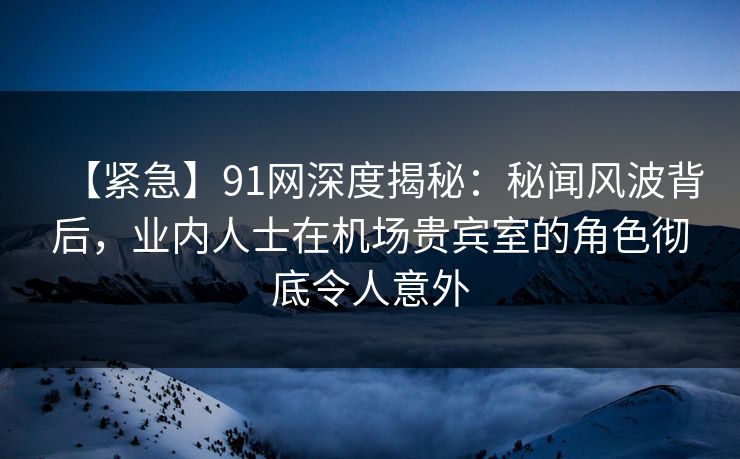 【紧急】91网深度揭秘：秘闻风波背后，业内人士在机场贵宾室的角色彻底令人意外
