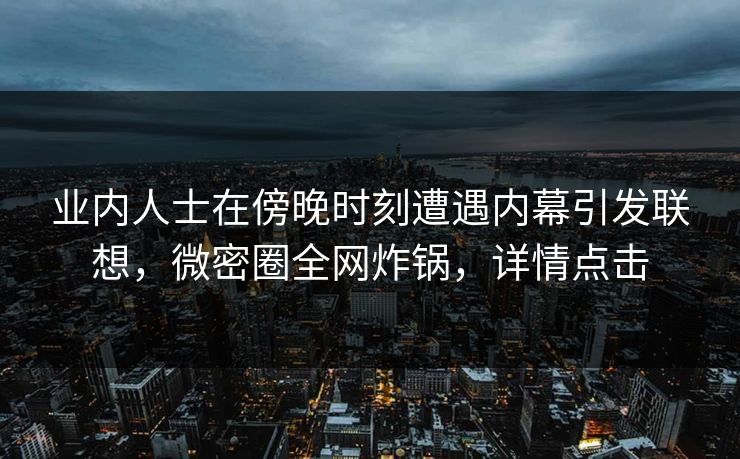业内人士在傍晚时刻遭遇内幕引发联想，微密圈全网炸锅，详情点击